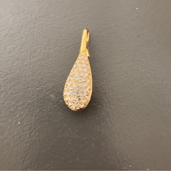 Swarovski Signed Gold Tone Teardrop Pendant Crystals Vintage Necklace Charm - Picture 8 of 13